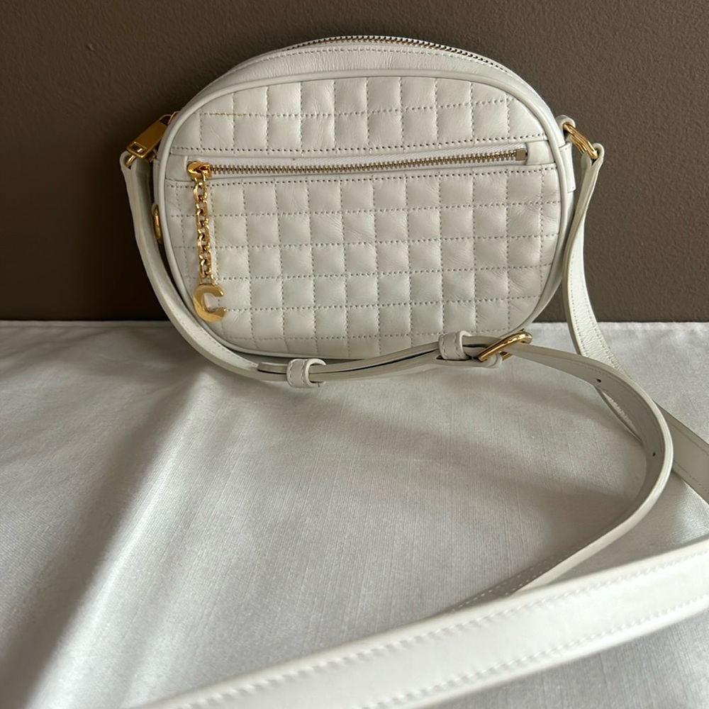 CELINE Ivory quilted leather cross body small bag Authentic